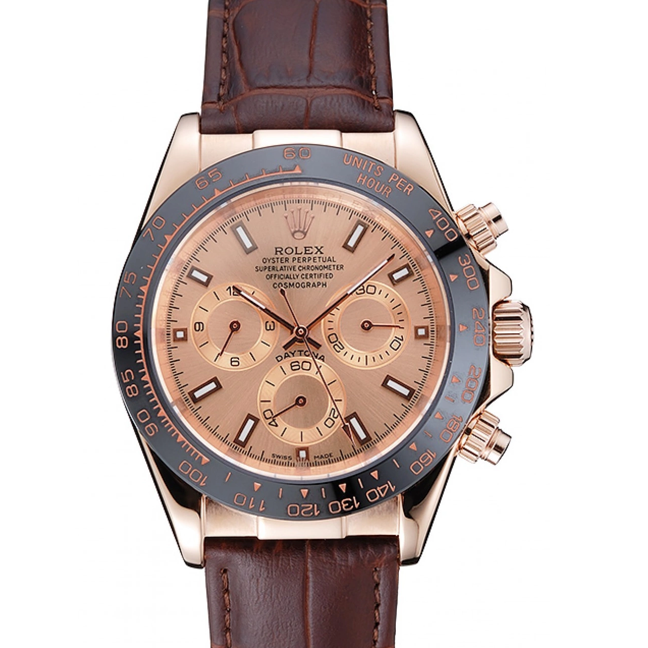 Cosmograph Daytona Dial Rose Rolex Brown Bracelet Brown Case Gold 1454243 Leather 0825